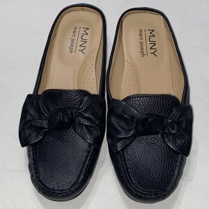 Marc Joseph Black Leather Loafers with Bow